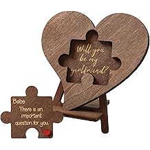 Will You Be My Girlfriend - Quieres Ser Mi Novia, Be My Girlfriend Proposal Card Ideas, Engraved Wood Heart Puzzle Piece Sign, Romantic Gift for Valentine's Day (English)