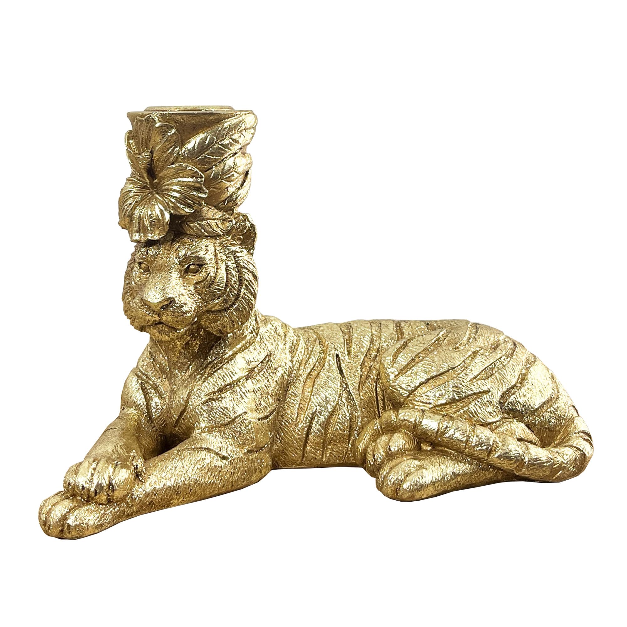Alfie Francis Gold 17.5Cm Length Laying Down Tiger Decorative Candle Stick Holder For Tapered/Dinner Candles Ornamen For The Home