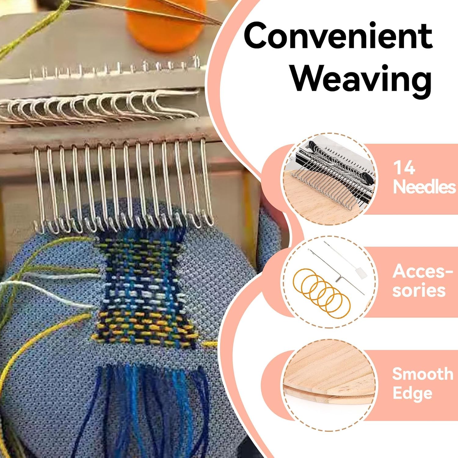 14 Hooks Knit Patch Kit, Mini Round Darning Loom Patchwork Weaving Tool with Stainless Steel Needles and Rubber Band for Beginners Quickly Mending Jeans Weaving Arts on Socks Clothes Repair Holes