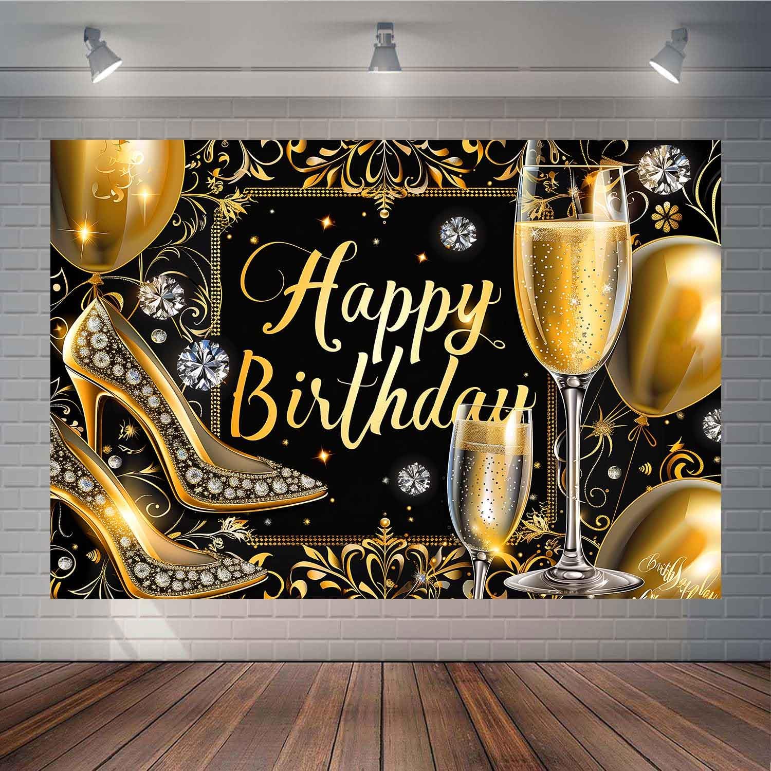 High Heels Backdrop Glitter Gold Birthday Banner