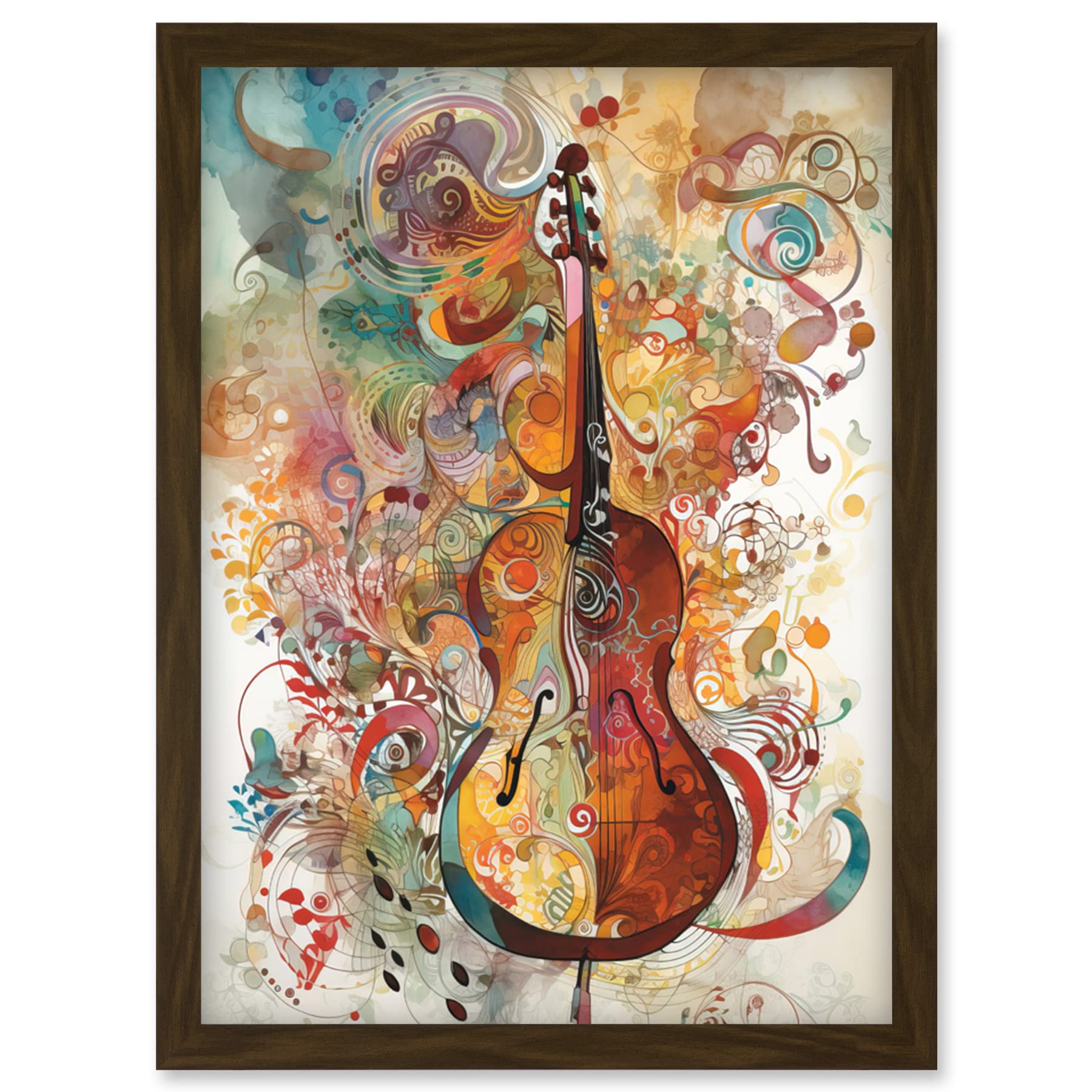 Artery8 Sensory Sonata Violin Music Note Synesthesia Shapes and Colours Modern Watercolour Illustration Artwork Framed Wall Art Print A4