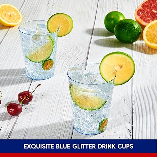 Miniatura 7 de JOLLY CHEF Paquete de 100 vasos de plástico azules de 10 onzas, vasos desechables azules, elegantes vasos de fiesta con purpurina azul, tazas para
