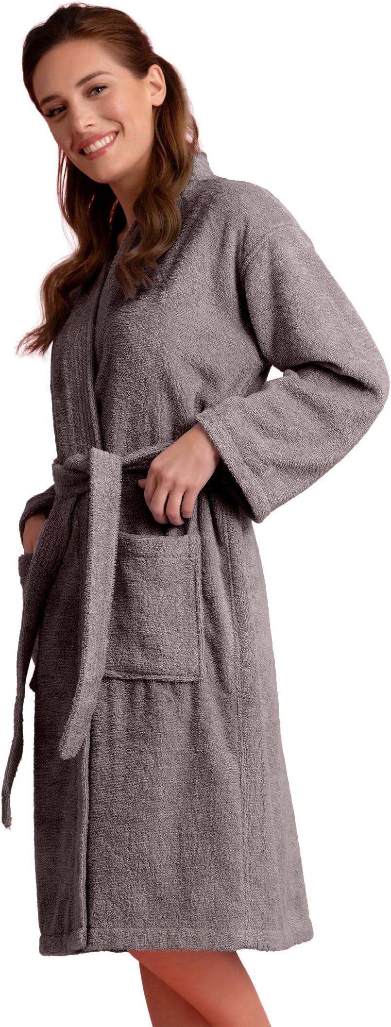 Women's Soft Absorbent Bath Robe Cotton Loop Terry Cloth Kimono Long Bathrobe