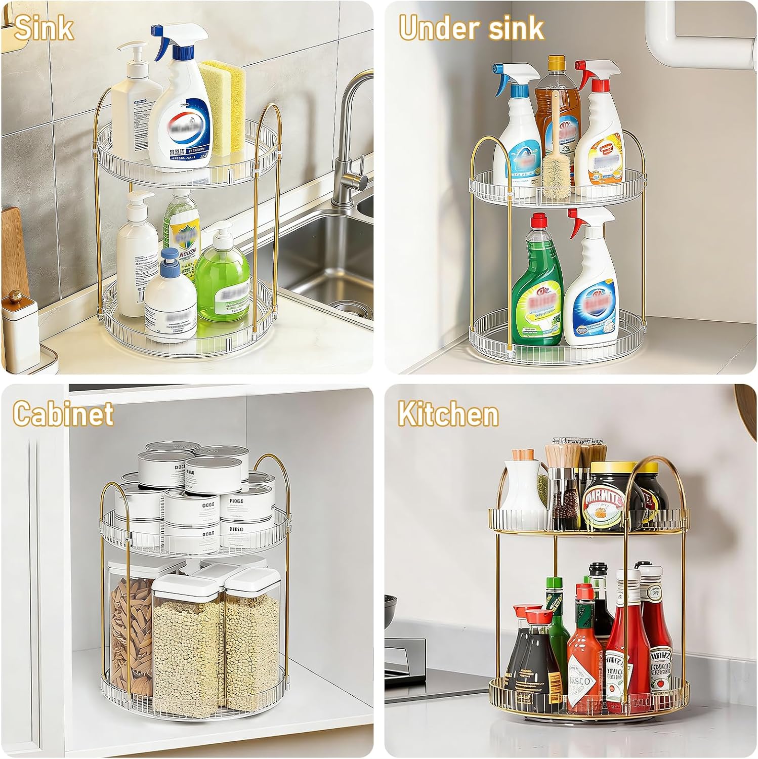 360° Rotating Makeup Organizer 2 Tier Large Capacity Perfume Skincare Tray for Dresser Spinning Bathroom Counter Organizer for Vanity Lazy Susan Turntable Storage for Kitchen, Clear