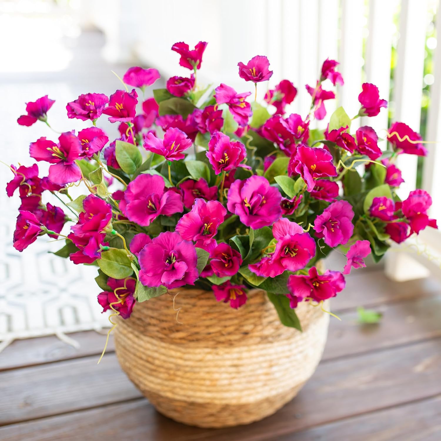 Hibiscus Artificial Flowers Plants for Outdoors Decor, 6 Bundles Silk Hibiscus Bouquet Tropical Flowers Artificial Realistic UV Resistant Fake Flowers for Outside Planter Porch Patio Balcony, Fuchsia - Image 2