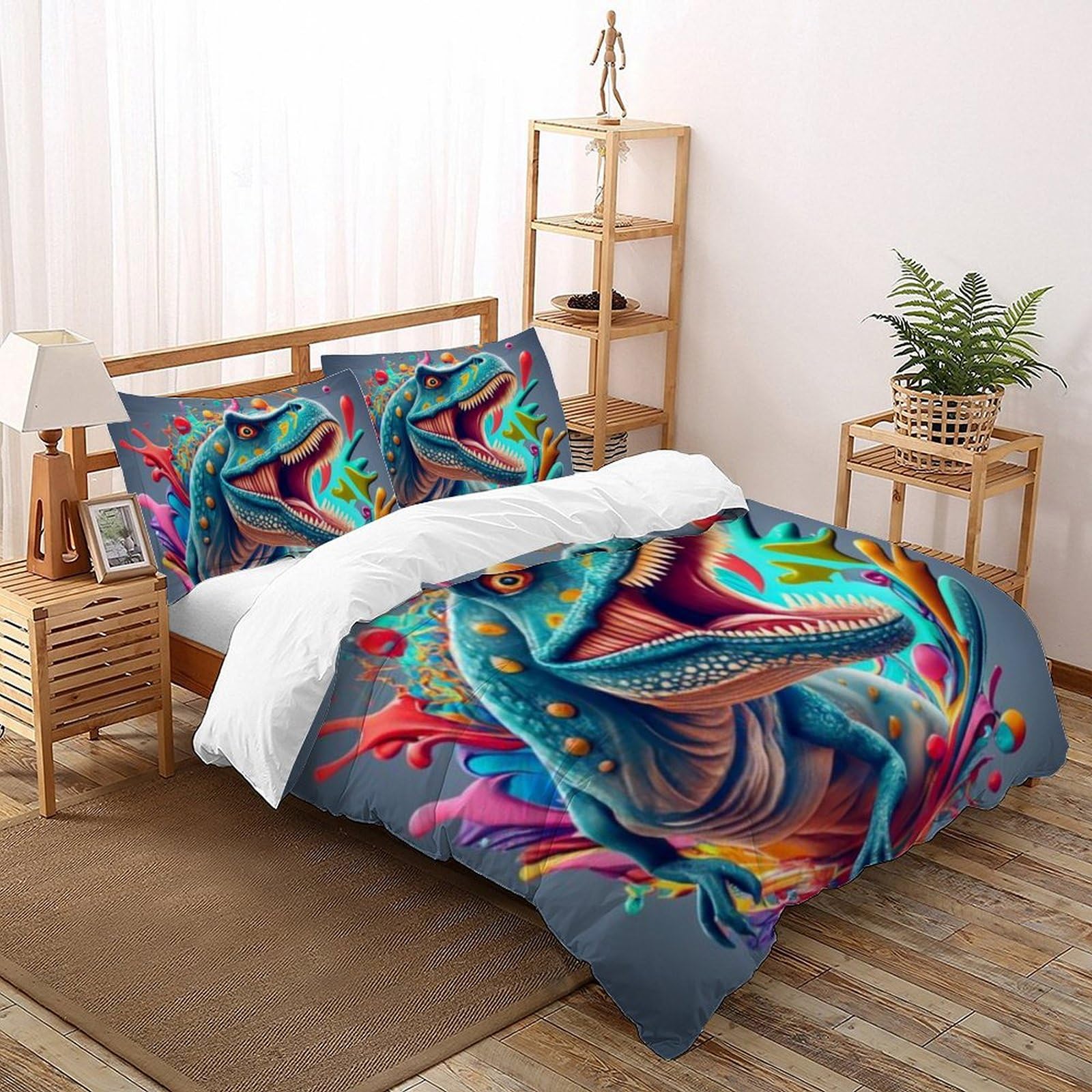 Housse de couette pour garçon imprimé animaux 3D lit king en microfibre 220x240cm