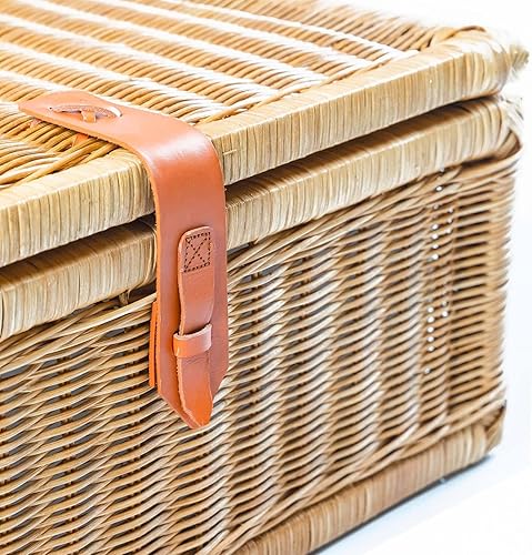 Miniatura 9 de The Basket Lady Cesta de almacenamiento de mimbre cubierta, pequeña, 17 pulgadas de largo x 11 pulgadas de ancho x 6 pulgadas de alto, marrón nogal