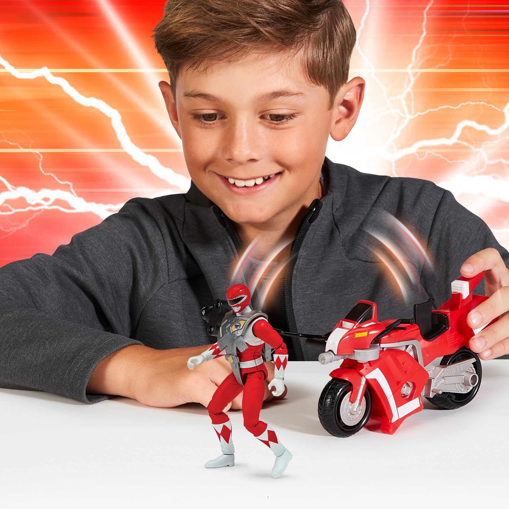 Power Rangers, Pojazd Deluxe z figurką 15 cm, czerwony strażnik - Jason Lee Scott, dla dzieci od 4 lat, PWG04