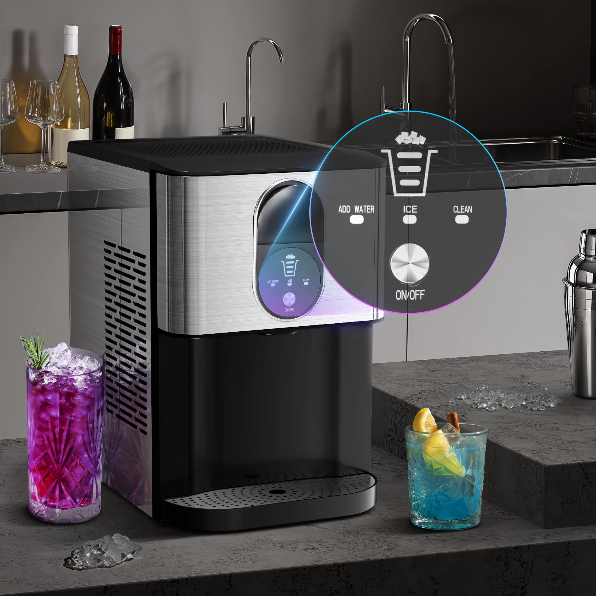 Kismile Countertop Nugget Ice Maker, 44lbs/24h Soft Chewable Pebble Ice Machine With Self-Cleaning And One-Click Operation, Compact Pellet Ice Maker For Home & Kitchen (Silver) on Fridge.com - View 6