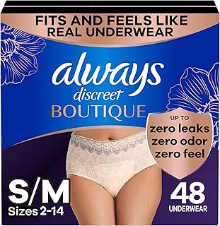Always Discreet Boutique Incontinence and Postpartum Underwear for Women, Maximum Protection, Small/Medium, Rosy, 48