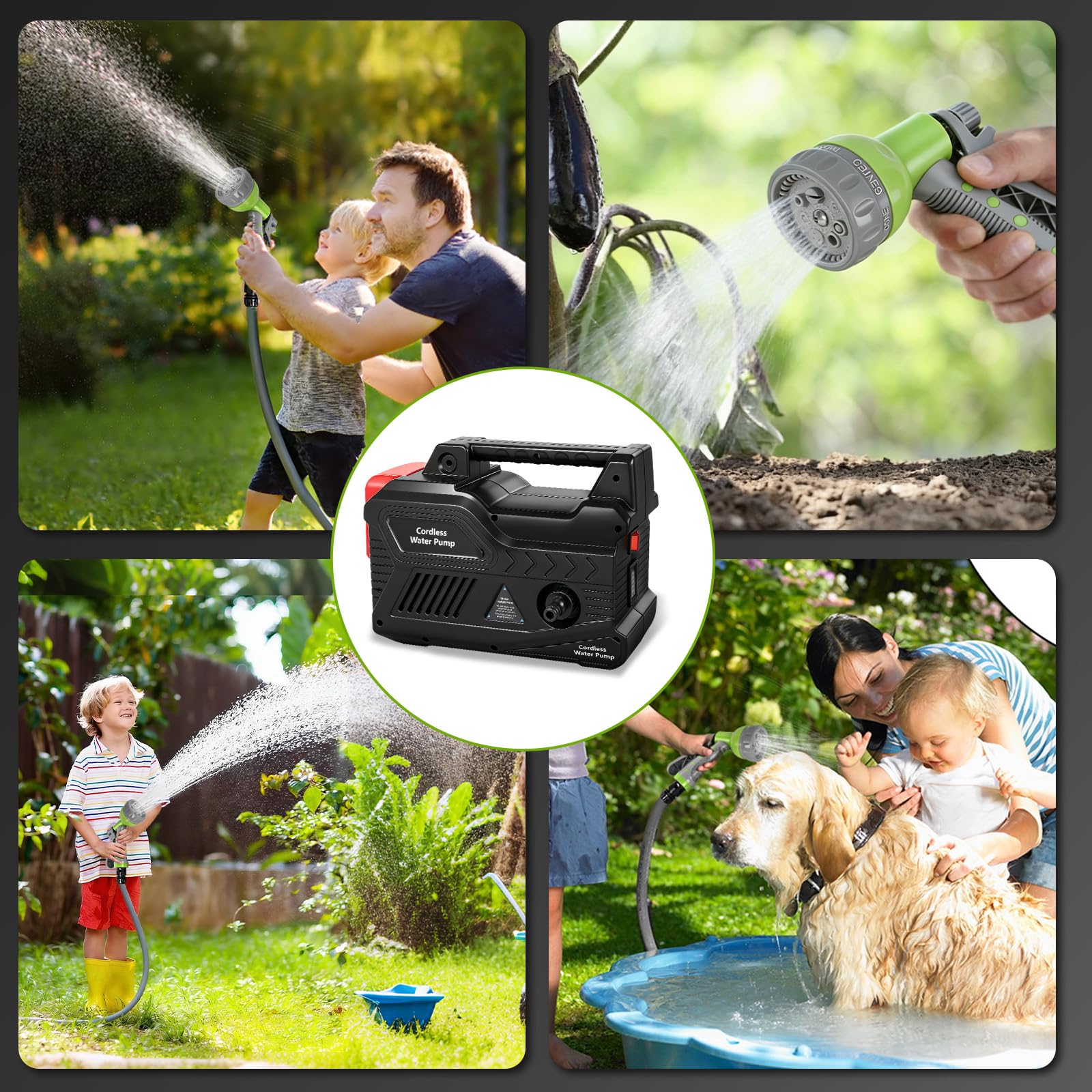 Roadtime Pompa dell'acqua per batteria Makita da 18 V (senza batteria), pompa da giardino senza fili, pompa autoadescante portatile, pompa di irrigazione da 150 W con tubo di uscita dell'acqua da 10 m