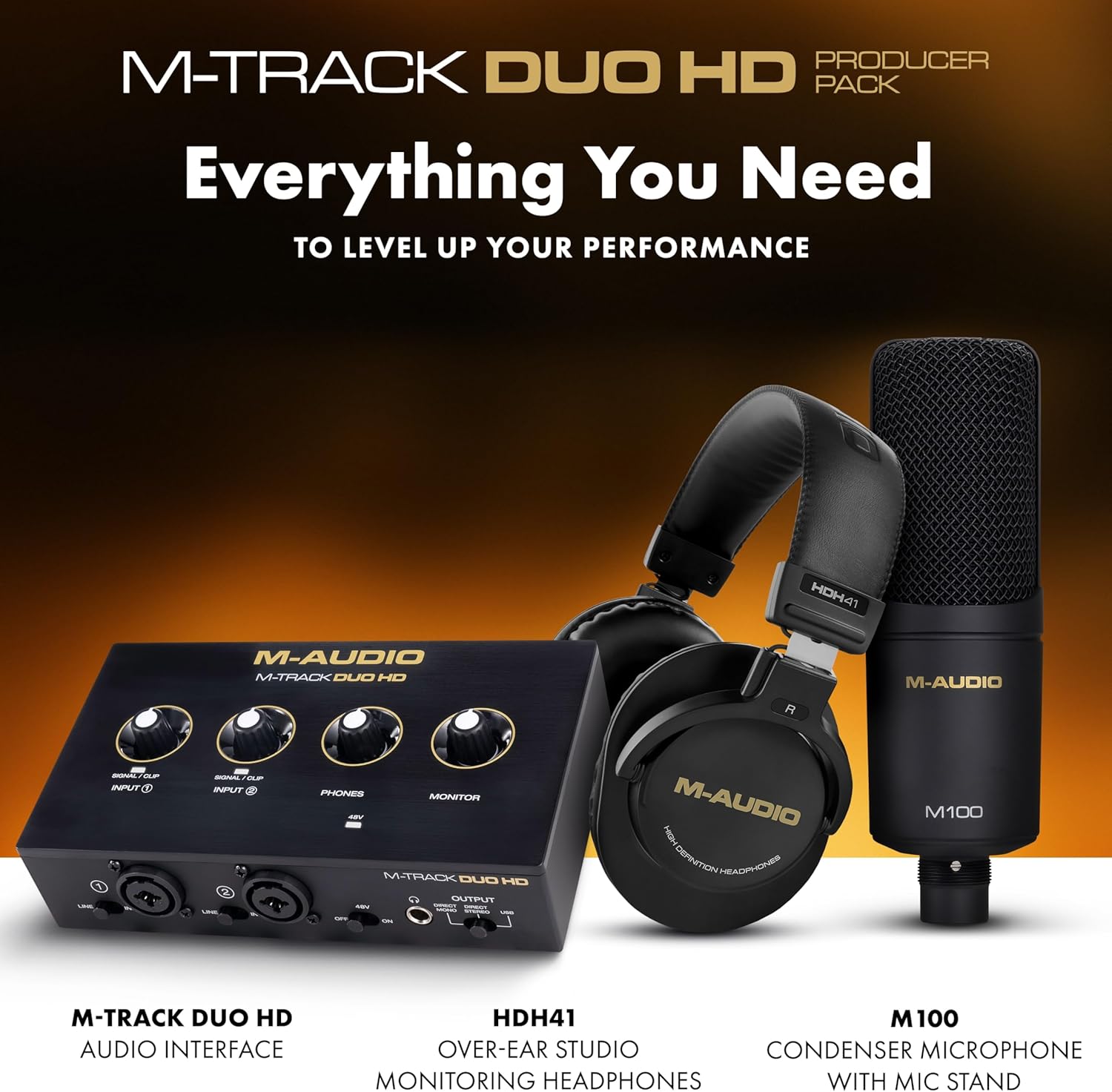 M-AUDIO Forty Eighty Studio Monitors Pair Bundle with Dual XLR HD Audio Interface Pack for Studio Recording, Music Production, Podcasting, Streaming