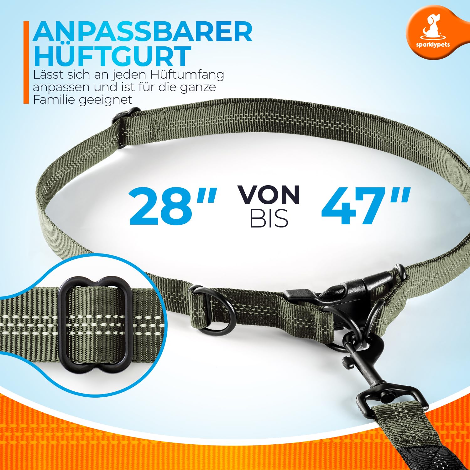 Joggingleine für Hunde zum Laufen, Joggen, Wandern | 2 in 1 Joggingleine und Normale Hundeleine für Große und Mittelgroße Hunde mit Doppelgriff | Bauchgurt Hundeleine