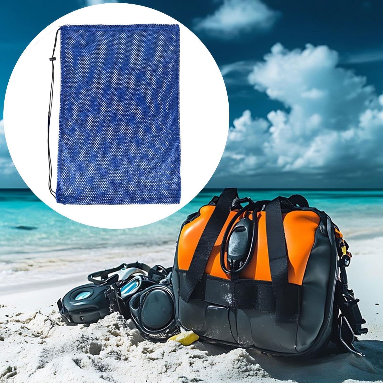 Vaveren Swimming Equipment Bag Mesh Swim Bag Stylish Organizer Storage Mesh Drawstring Backpack Beach Backpack for Athletic Gym Beach, blue