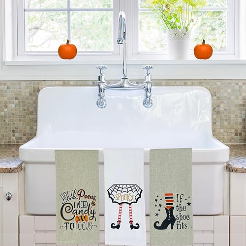 Miniatura 9 de Serafina Home Juego de toallas de cocina de Halloween divertidos diseño de bruja espeluznante del 31 de octubre, juego de toallas de 3 piezas de