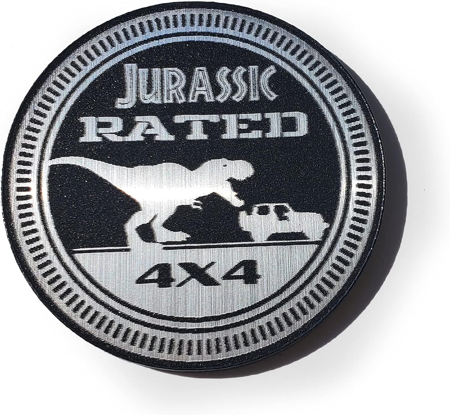 Custom Emblem for Jurassic Rated Jeep Style Fender Badge, Matte Black