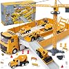 Construction Vehicles Children Large Truck Vehicle Toy Gifts from 2 3 4 5 Boy Gift Ideas with Crane Excavator Steam Roller Bulldozer Truck Concrete Mixer Construction Vehicles Toy Children Boys