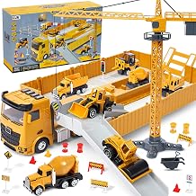 Construction Vehicles Children Large Truck Vehicle Toys Gifts from 2 3 4 5 Young Gift Ideas with Crane Excavator Steam Roller Bulldozer Truck Concrete Mixer Construction Vehicles Toys Children Boys