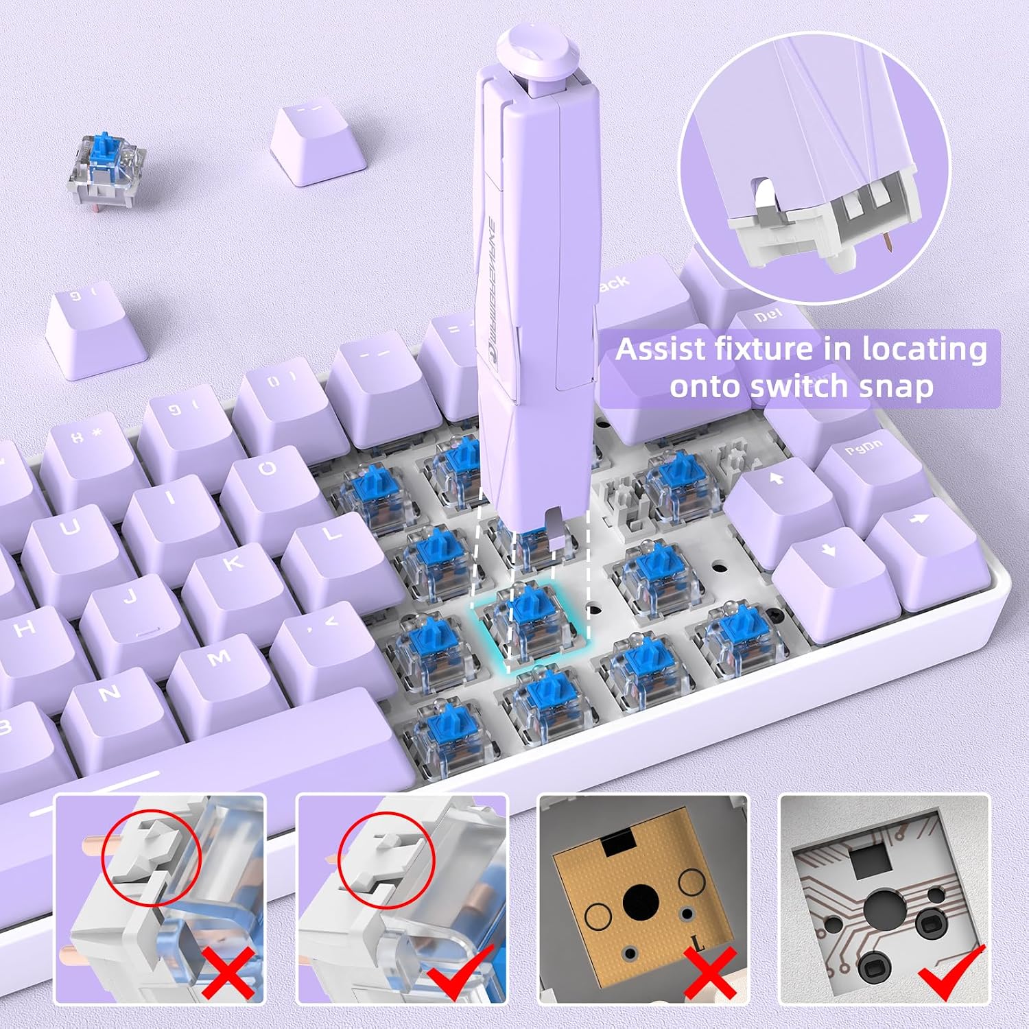 MAMBASNAKE 2-in-1 Keycap Switch Puller, 304 Stainless Steel Key Removal Tool for Hot Swappable Mechanical Keyboard and DIY Custom Gaming Keyboard - Purple