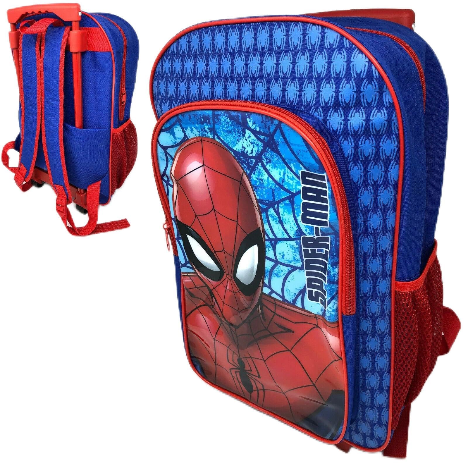 Marvel Spiderman Deluxe Backpack Trolley – Red & Blue Wheeled Luggage Bag for Kids, School & Travel, Cabin Size, Large Capacity