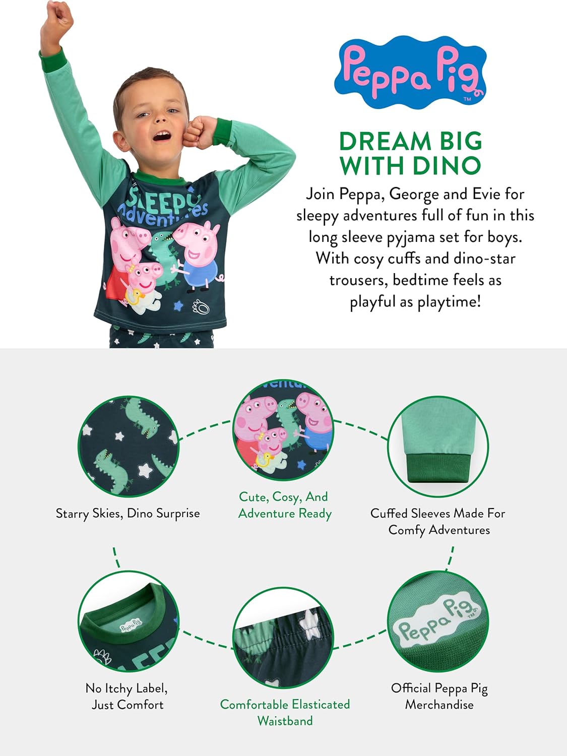 Peppa Pig Pajamas, George Pig Pjs For Boys, Long Sleeve Boys Pajamas Set - Image 5