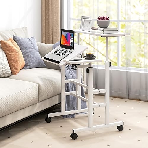Vista 53 de Giantex Escritorio móvil de pie, escritorio de pie ajustable en altura con ruedas y mesa inclinable, carrito rodante para computadora portátil, Negro
