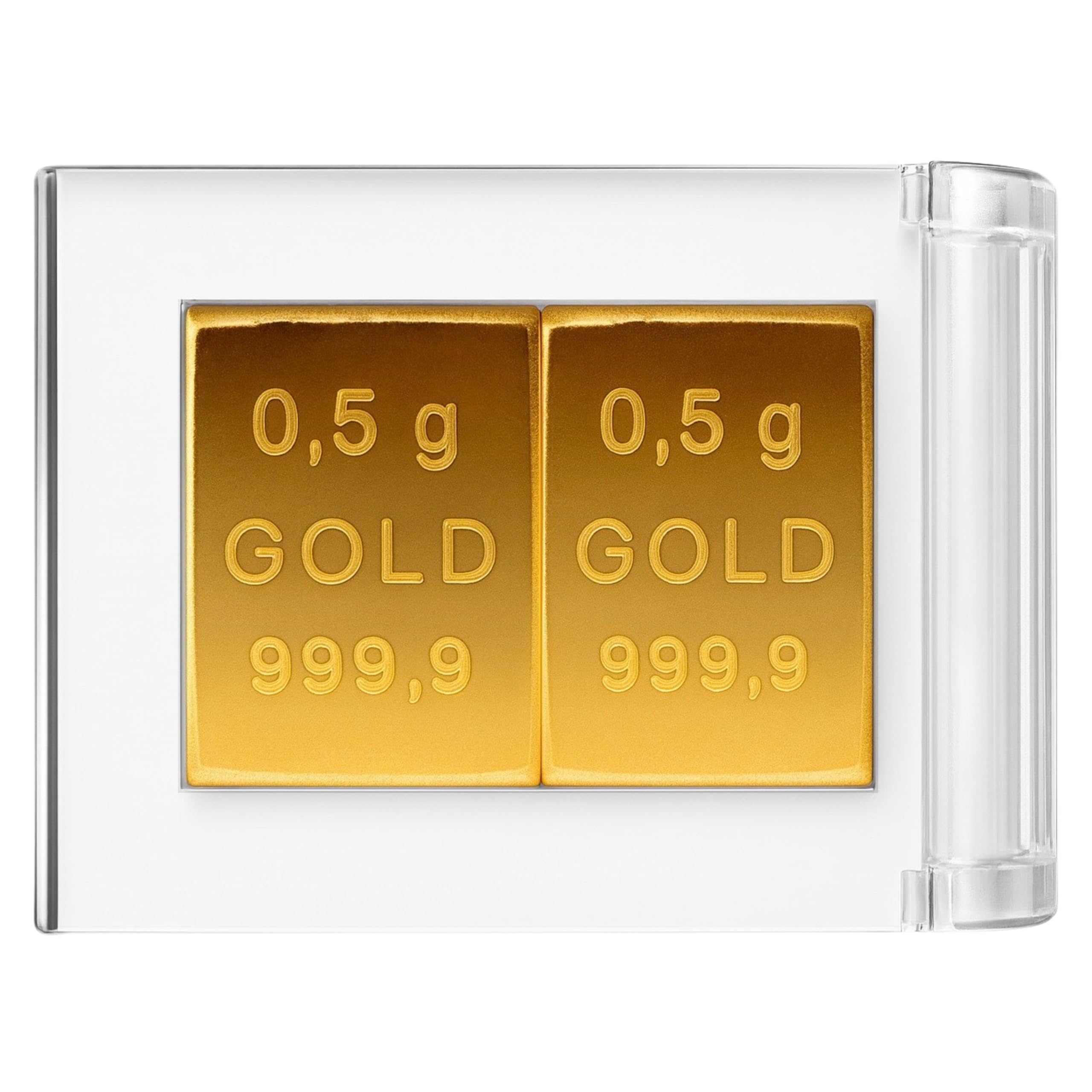 Gold als Geschenk - Goldbarren 2x 0,5g in hochwertiger Kapsel - Geschenk + Echtheitszertifikat Feingold 999.9