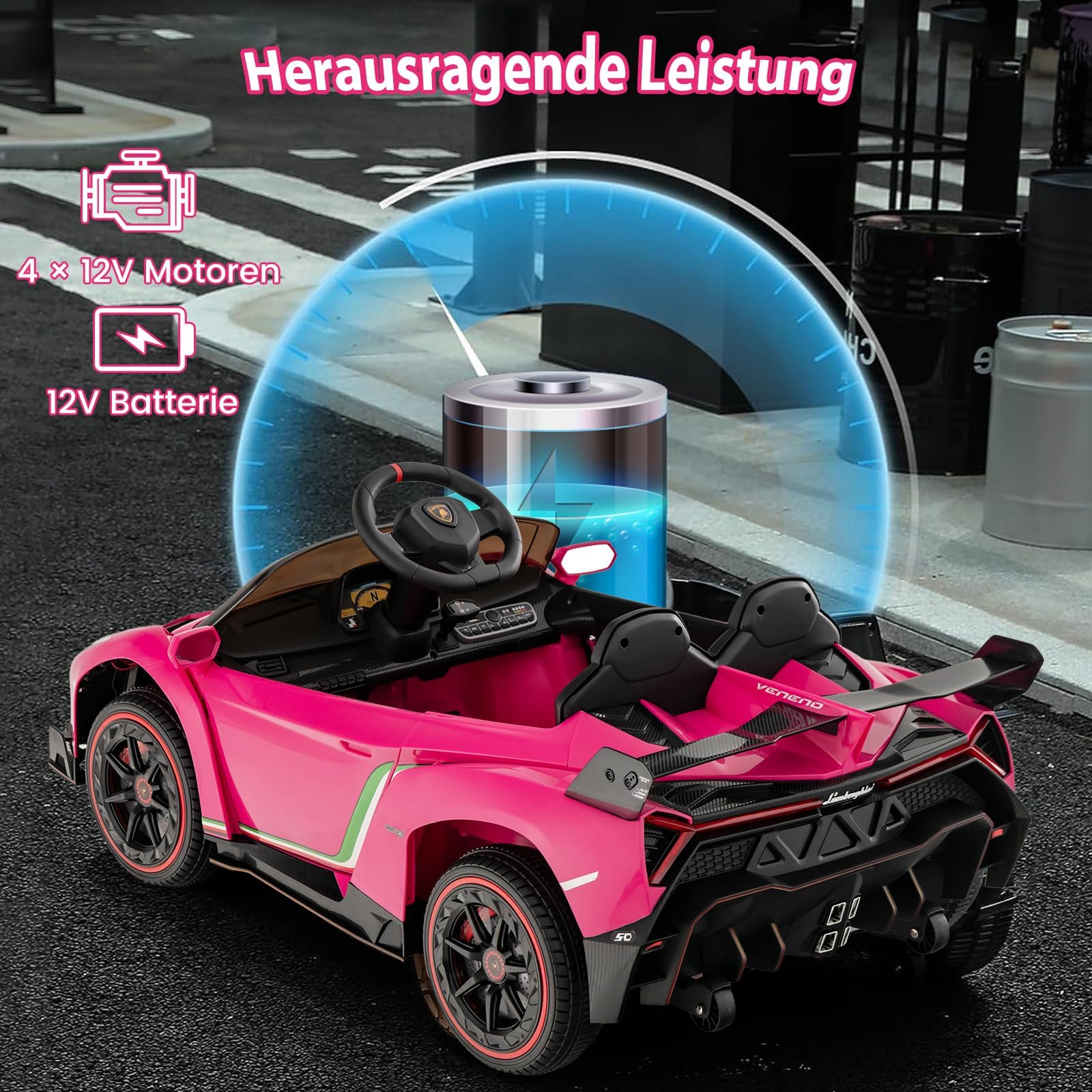 FANTASK Lamborghini Elektroauto für Kinder, Kinderfahrzeug mit 2,4-G Fernbedienung & LED Scheinwerfer & Hupe & Musik, Elektrofahrzeug 3-6 km/, Kinderauto Elektro für Kinder ab 3 Jahren (Rosa)