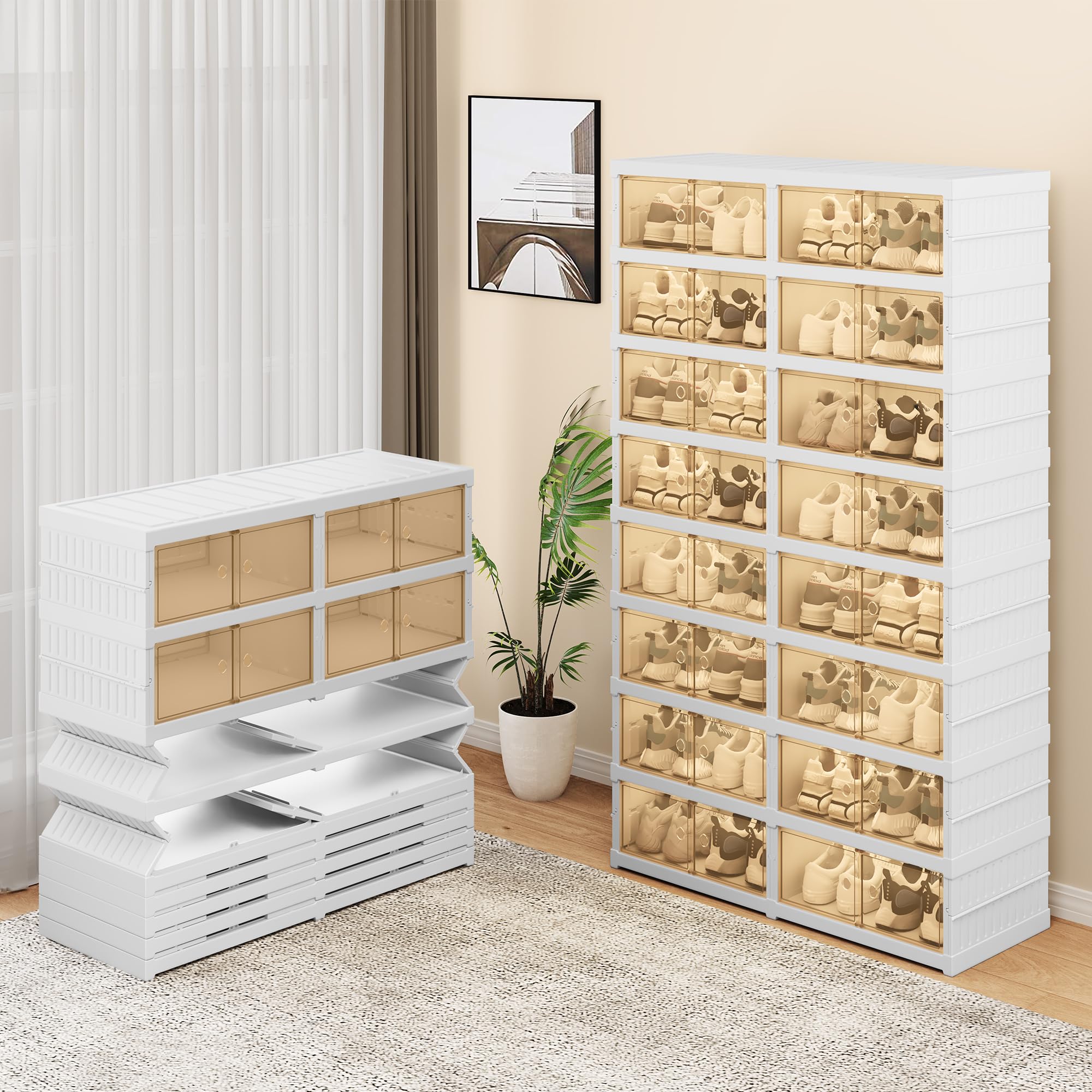 YITAHOME Shoe Storage Boxes – Set Of 10 Stackable Organizers With Drop-Front Doors