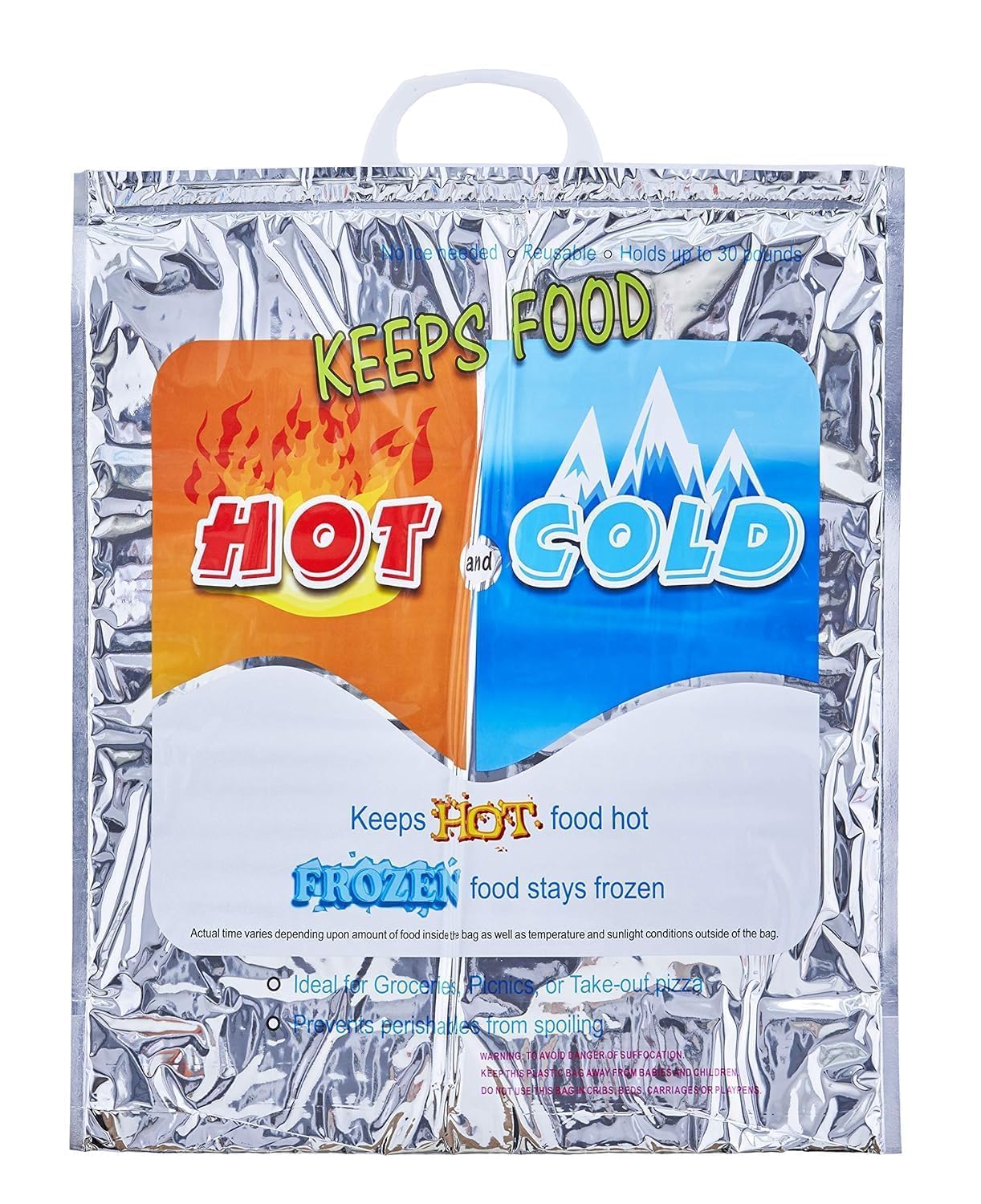 Take Away Hot & Cold Bag for Food Storage,Reusable Thermal Bags, Large, 3 Layer Protection with Aluminium Foil (Size - 49 X 51 Cm) Plastic, Zipper Pack of 1