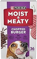Purina Moist & Meaty Chopped Burger Dog Food Pouches, 36 Ct - Soft Moist Real Beef Adult Dog Food, Meal Topper or Treat