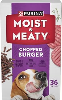 Purina Moist & Meaty Chopped Burger Dog Food Pouches, 36 Ct - Soft Moist Real Beef Adult Dog Food, Meal Topper or Treat