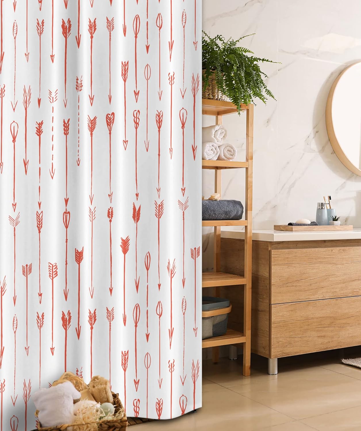 Ambesonne Arrows Stall Shower Curtain, Sport of Archery Falling Arrows Pattern Art with Doodle Style Drawing Effect, Fabric Bathroom Decor Set with Hooks, 36" W x 72" L, Coral and White