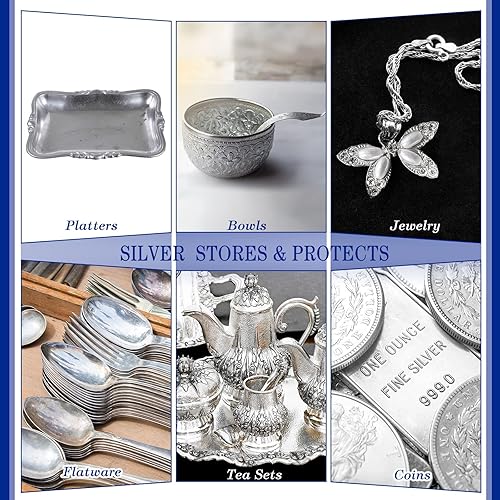 Vista 26 de Ferraycle 6 bolsas de almacenamiento plateadas antideslustre, tela para joyería, cubiertos, protección de cubiertos (18 x 18 pulgadas, color negro)