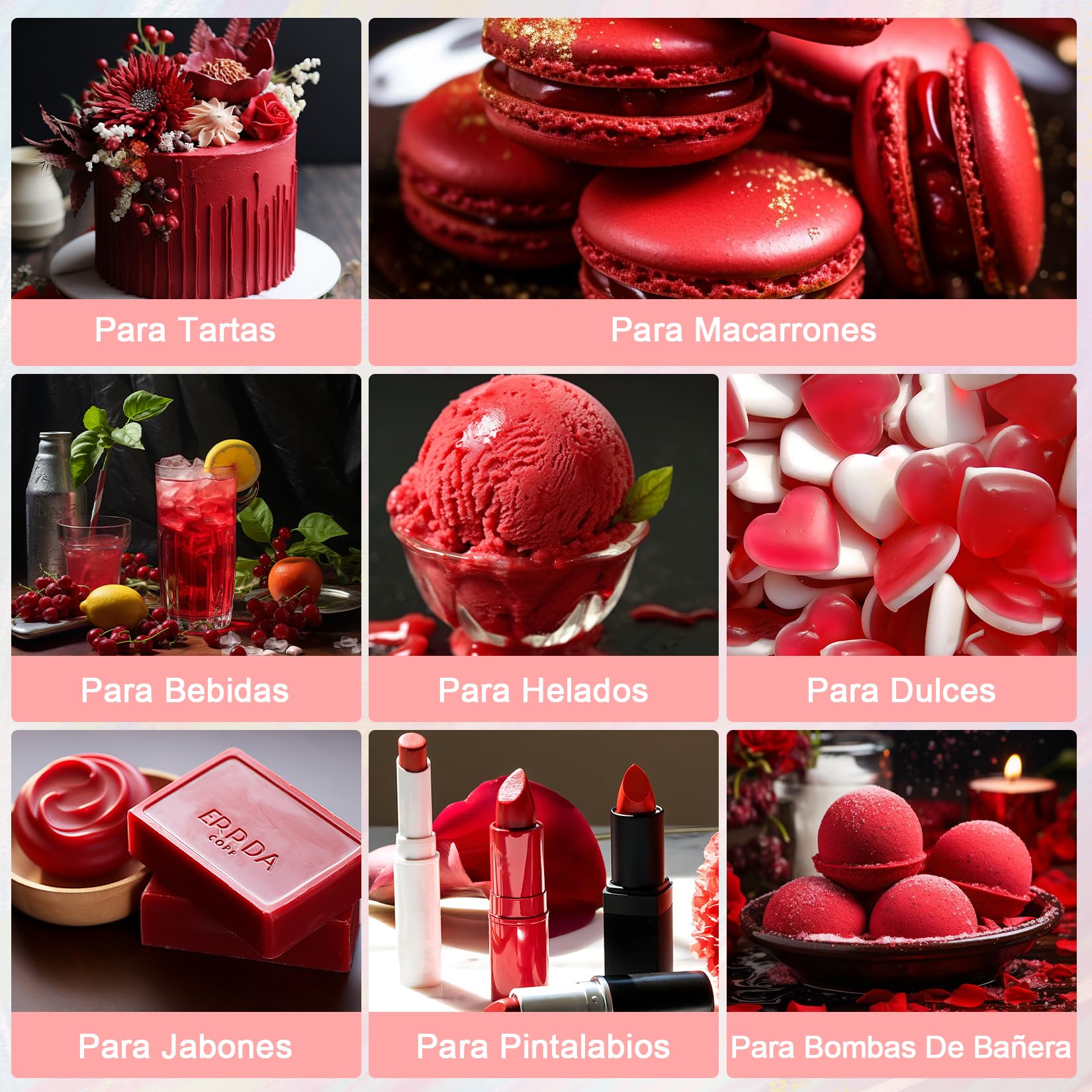 Colorante Alimentario Rojo - 30ml×3 Botellas Colorante Alimentario Alta Concentración Liquid Set para Repostería, Decoración de Tartas, Caramelos, Bebidas, Macarons — view 5