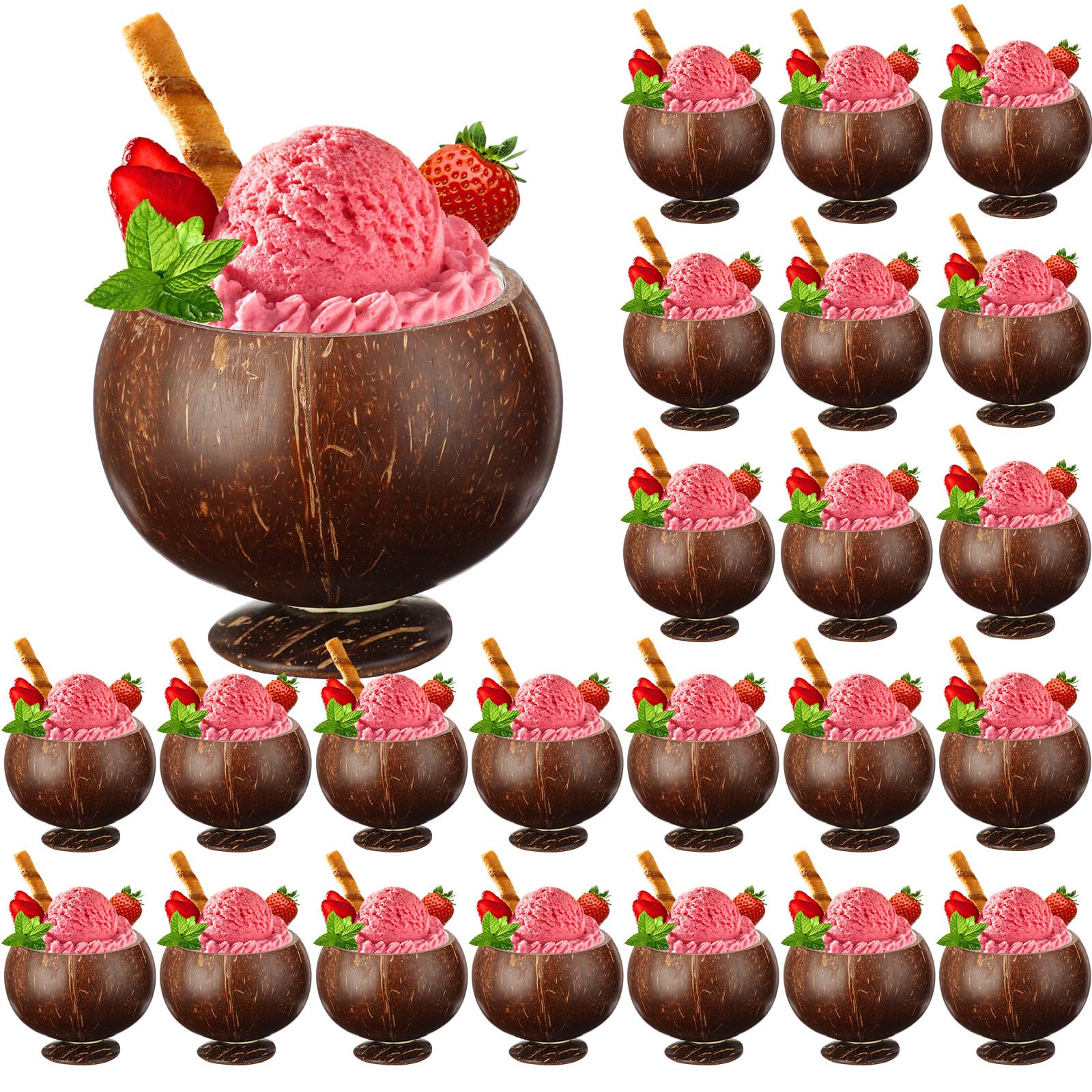 View 1 of **SOME DAMAGED** Tioncy 24 Pcs 13.5 oz Coconut Shell Cups Bulk Hawaiian Party Supplies Polished Natural Coconut Bowls Luau Party Favors Tiki Decorations for Cocktail Drinking Smoothie Salad Ice Cream