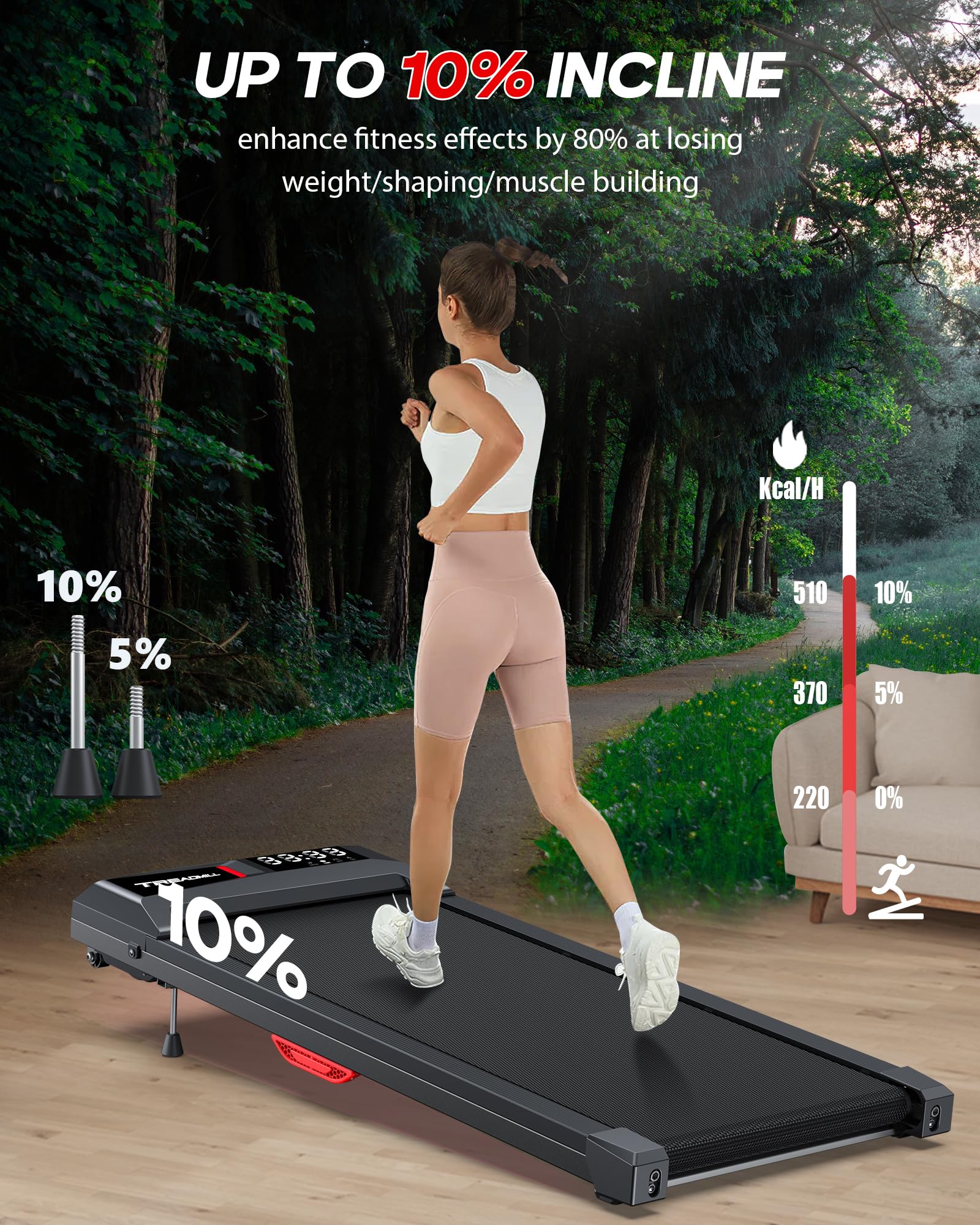 Snapklik.com : 10% Incline Walking Pad Treadmill, Only 39lb Lightweigh