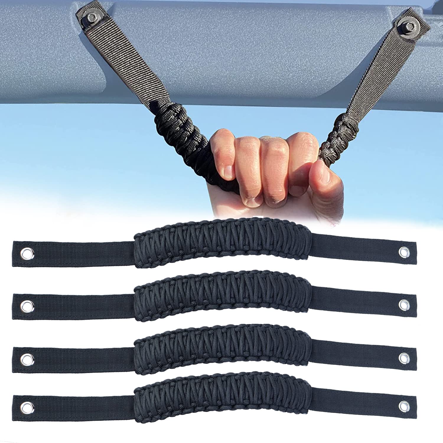 VKVXCLON Roll Bar Grab Handles Compatible with Ford Bronco 2021 2022 Interior Door Accessories 2 Door 4 Door Durable Nylon Paracord Grip Handles 4 Pack (Black)