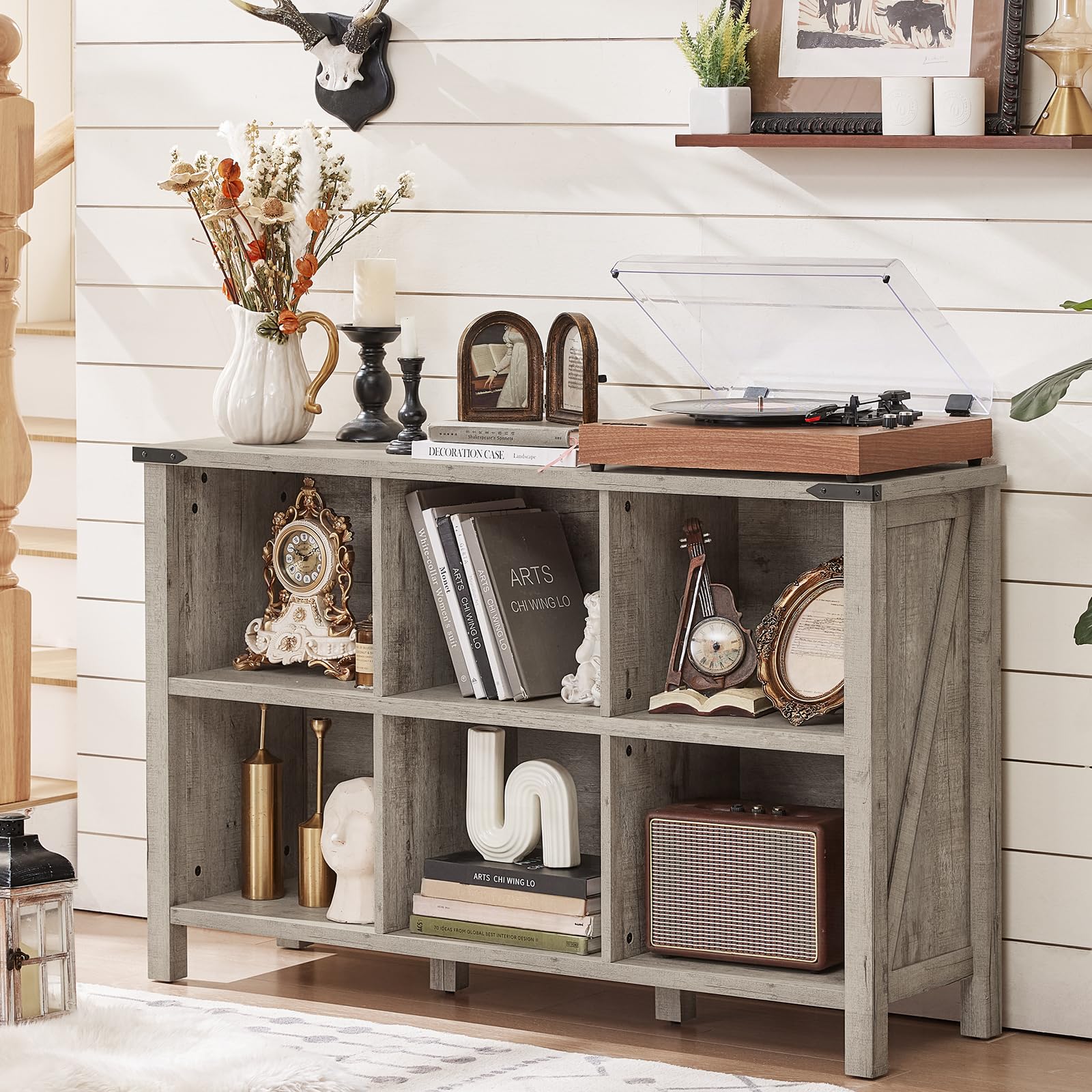 Amazon.com: Joaxswe Farmhouse 6 Cube Bookshelf, Rustic Grey Oak