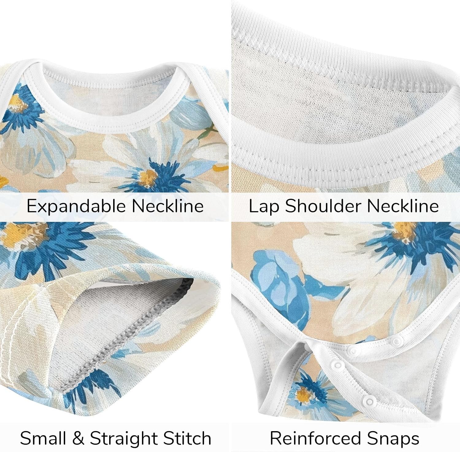 vvfelixl Baby Clothes Blue Flowers Baby Bodysuits Set Unisex Short Sleeve Babys Pants Sets 0-3M