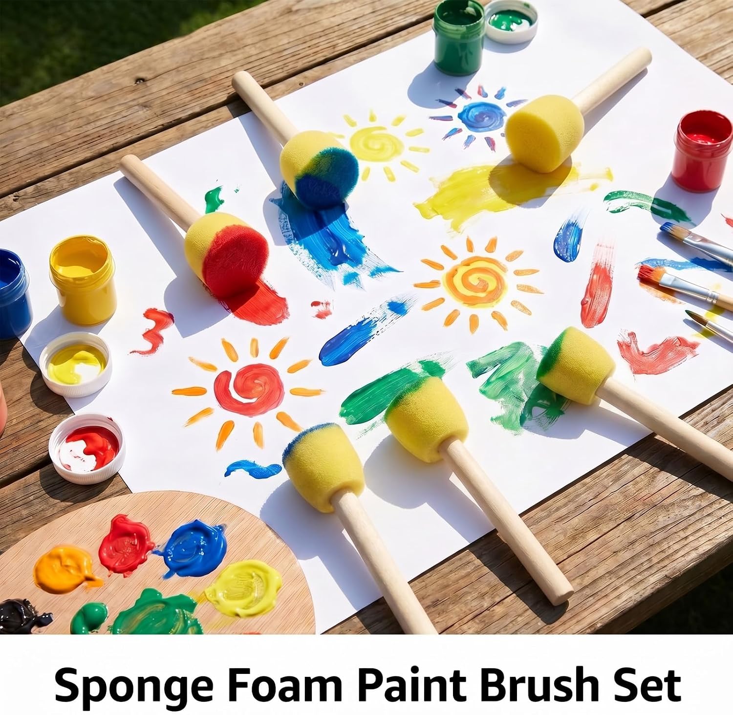 Nogeqi 30 Pcs Round Sponge Brush, Sponge Brushes for Painting, Sponge Paint Brush, Painting Sponges Set for Art Class Acrylic Painting,Paint Tools for Art Craft