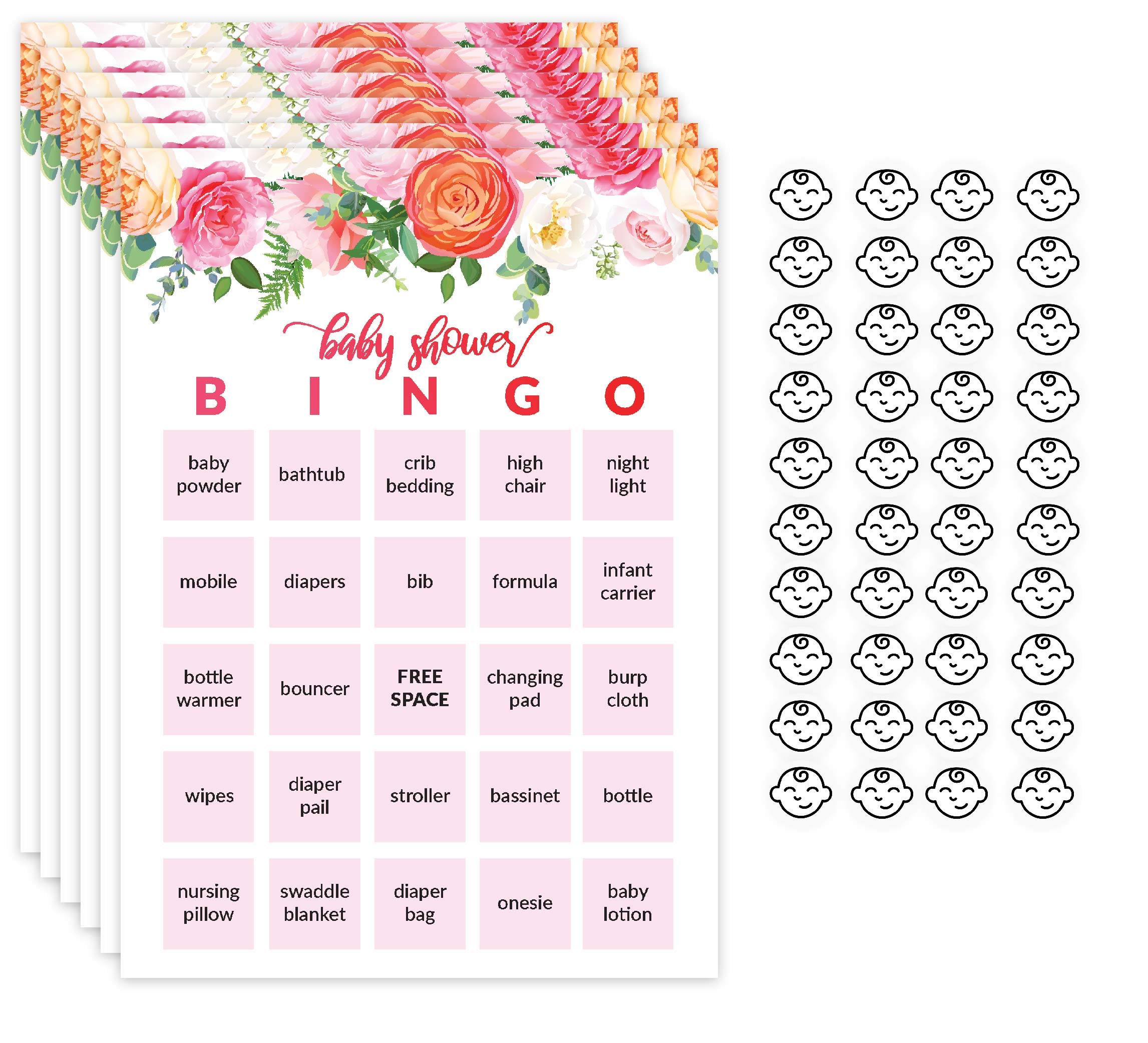 Buy Baby Shower Bingo with Stickers 24 Flower Baby Shower Bingo