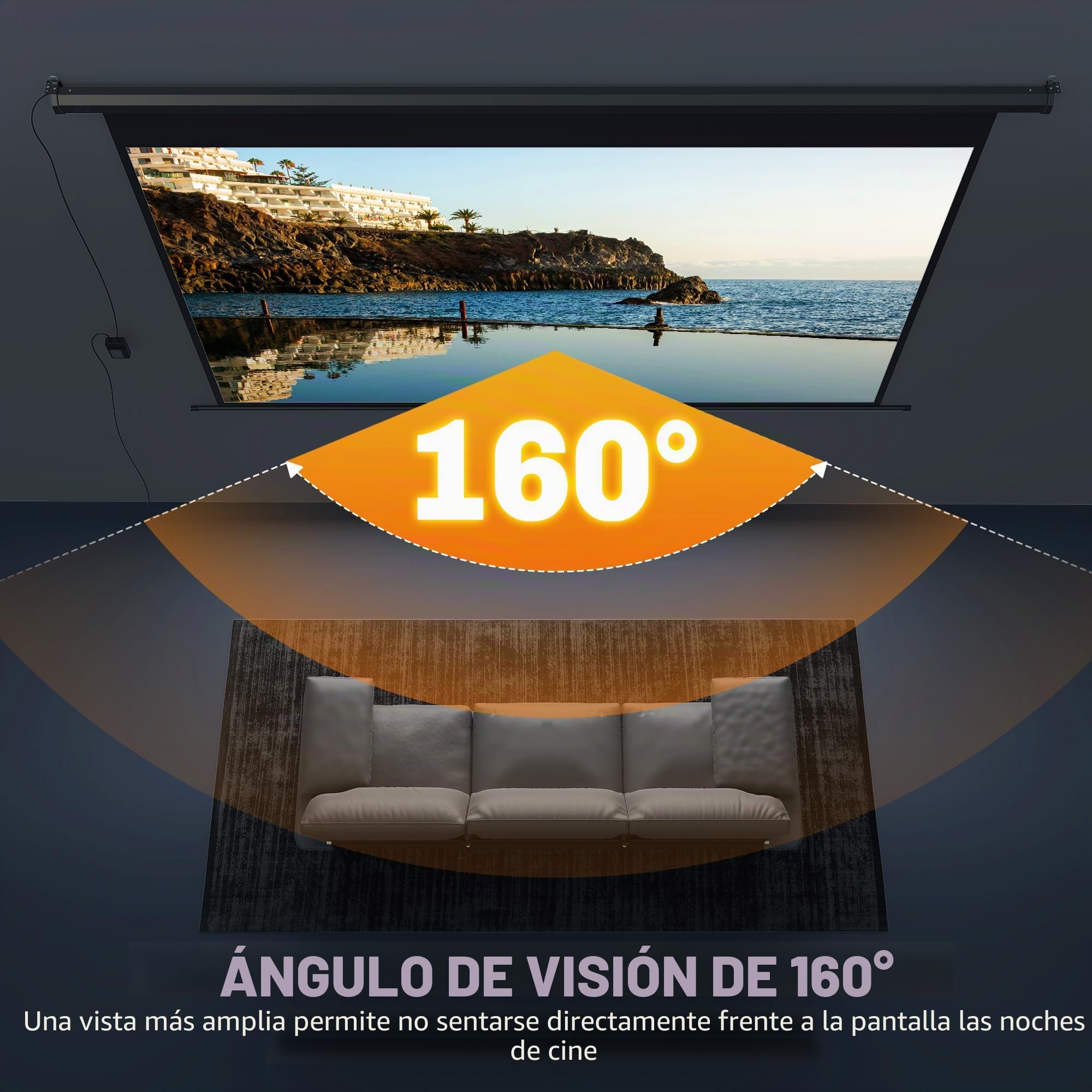 HOMCOM Pantalla de proyector eléctrica 266x149cm 16:9 Metálica Negra | Pantalla proyector con mando, para cine en casa y presentaciones