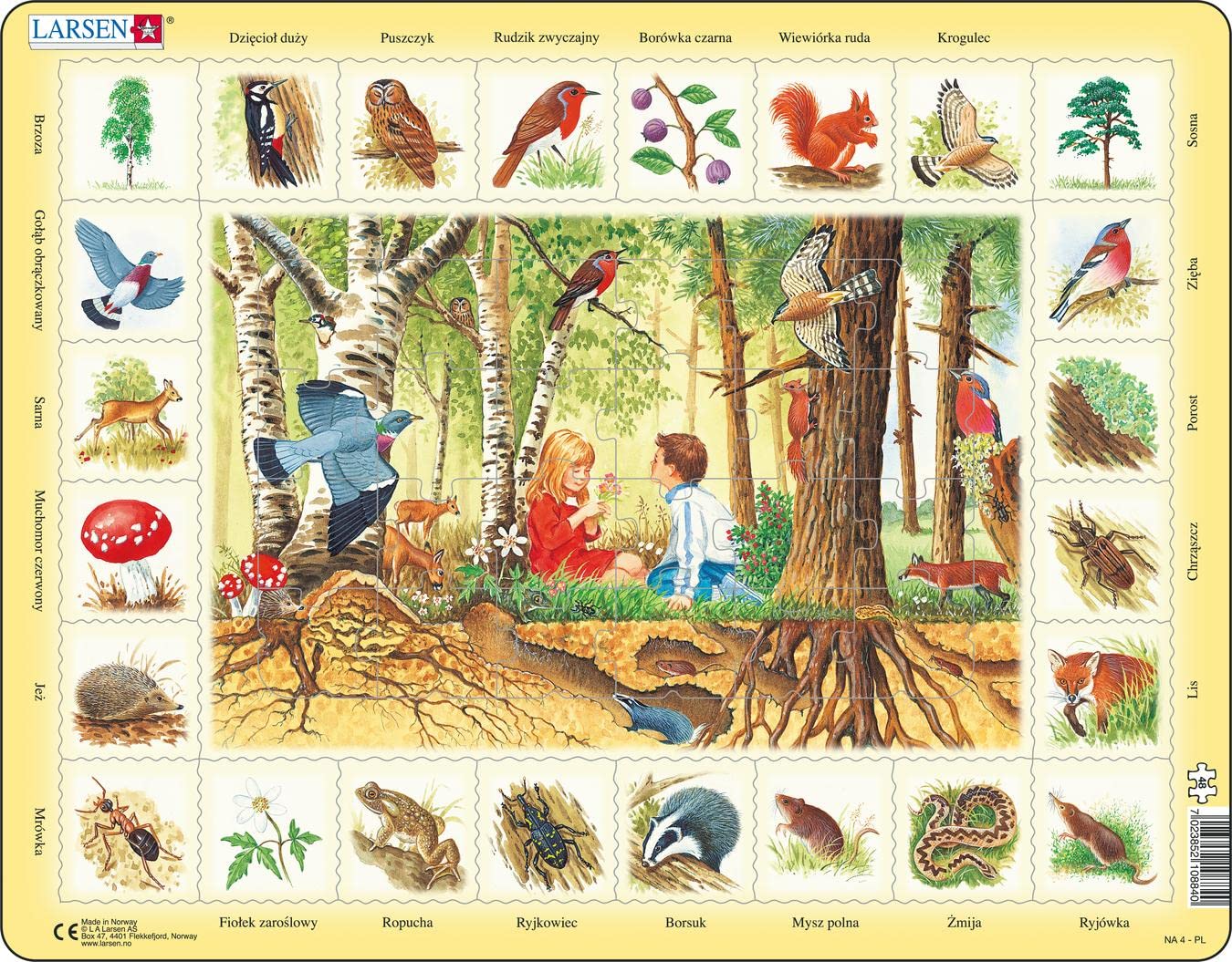 Larsen NA4 Nature Puzzle: Forest, Polish Edition, 48 Piece Boxless Tray & Frame Jigsaw Puzzle