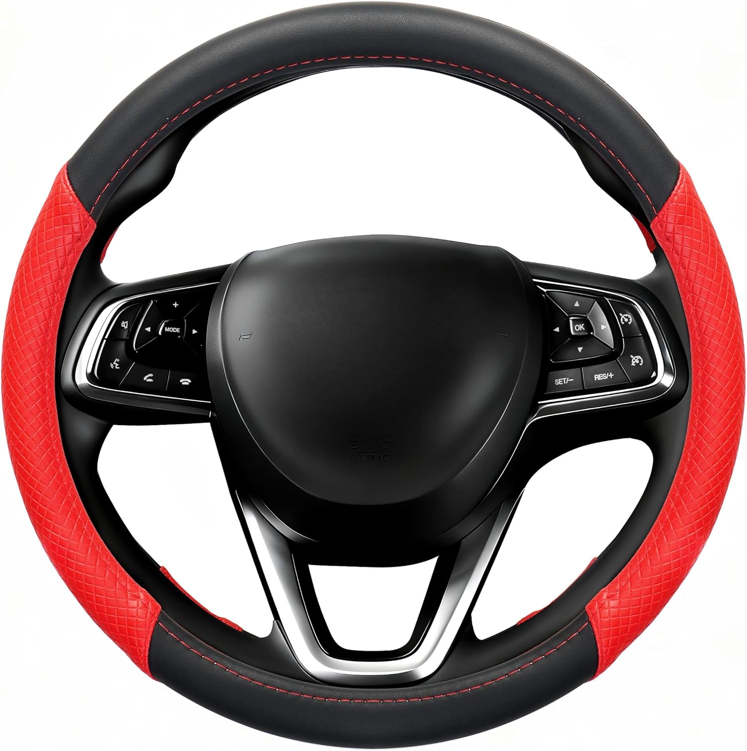 Steering Wheel Cover for Ford Bronco 1987-1996, 2020-2025, Car Steering Wheel Cover for Women Men, Nappa Leather Anti-Slip, Car Interior Accessories, Standard Size (14.5"-15" - Black & Red)