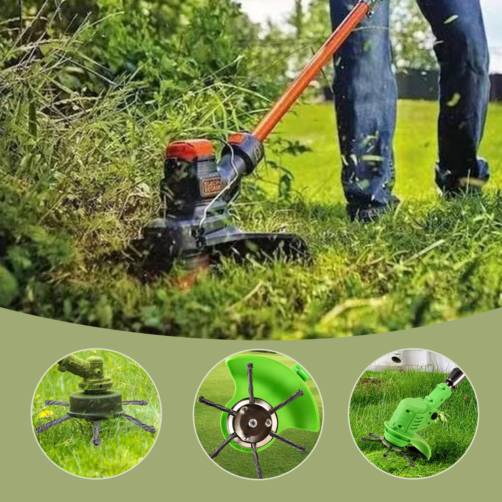 AGSYFFD 2 testine per decespugliatore a filo metallico, attacco universale da 150 mm, testa in filo annodato resistente, con accessori di installazione per decespugliatori da giardino senza fili (6