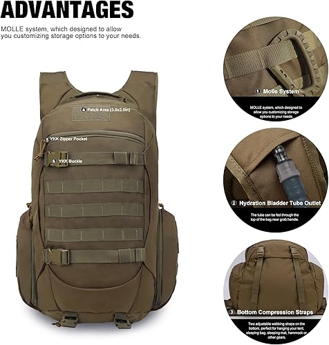 Miniatura 3 de Mardingtop 35L Tactical Backpacks Molle Hiking daypacks for Camping Hiking Military Traveling Motorcycle(With Rain-cover)