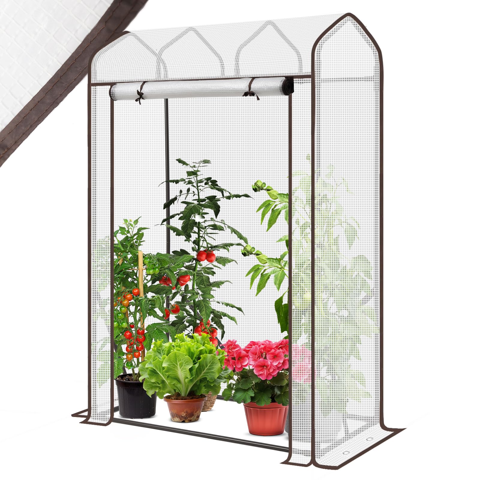Sekey Gewächshaus Klein Tomatengewächshaus 150x100x50 cm, Mini Gewächshaus Folie Tomatenhaus Balkon Garten, Dachschräge Tomaten Foliengewächshaus Stabil Winterfest, Weiß