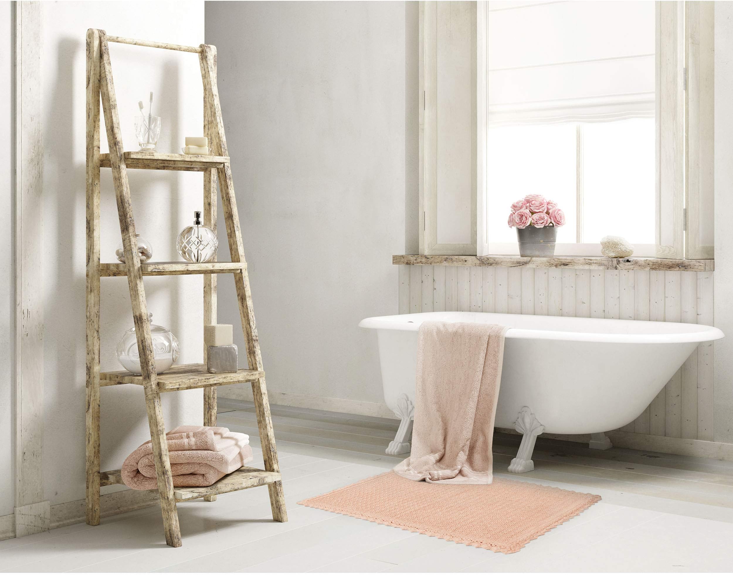 Laura Ashley Reversible Crochet Beaded Bath Rug, 17" x 24", Blush