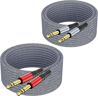 1/4 inch TRS Cable 50ft 2-Pack, 1/4 Inch TRS Instrument Guitar Cable,Straight AMP Cord,Quarter Inch Jack Stereo Audio Balanced Line for Electric Guitar,Bass,Keyboard,Amplifier,Speaker